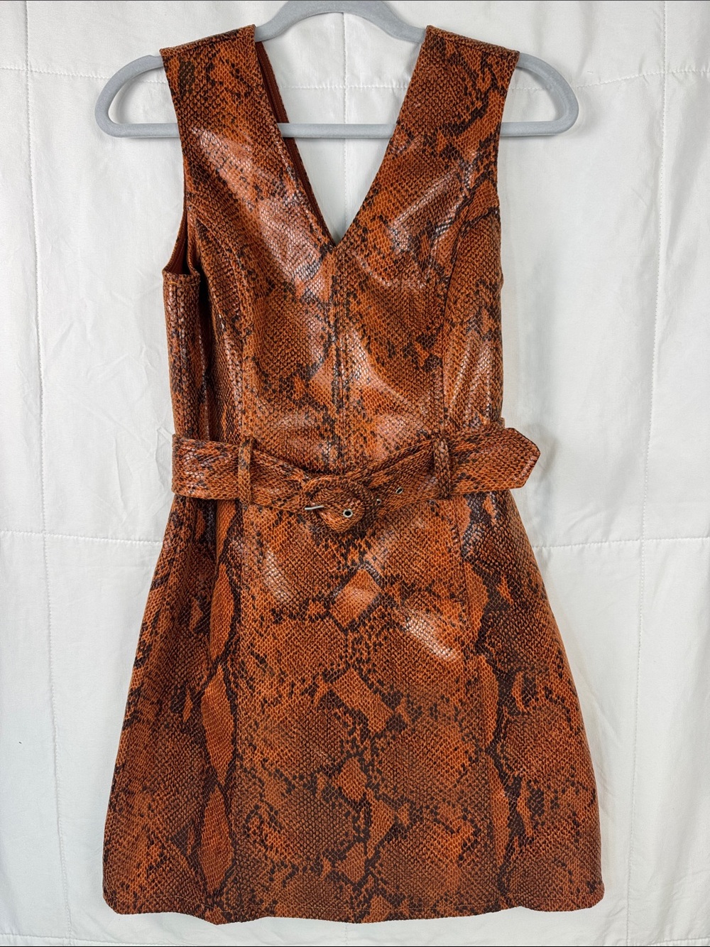 Aqua Snake Print‎ Faux Leather Belted Dress NWT Small Brown Mini